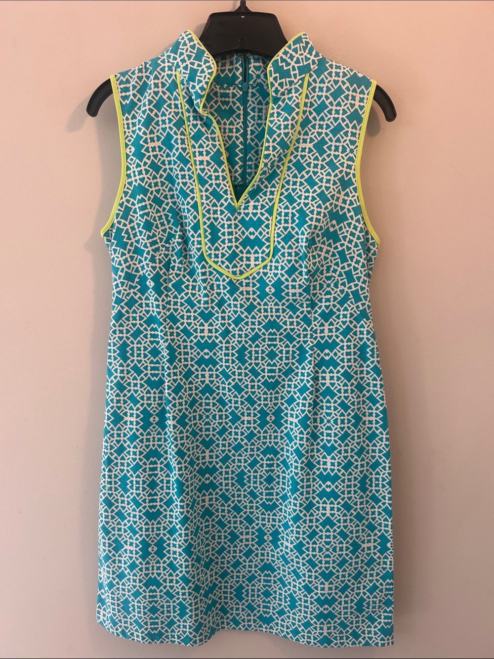 Eliza J Turquoise and Lime Geometric Midi Dress